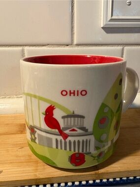 Starbucks Ohio Ceramic Mug with Red Interior and Green Accents